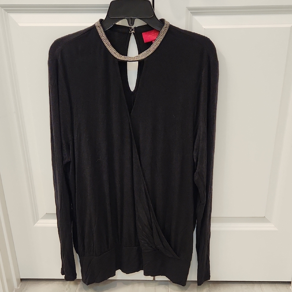 Jennifer Lopez Black Blouse with Silver Neckline